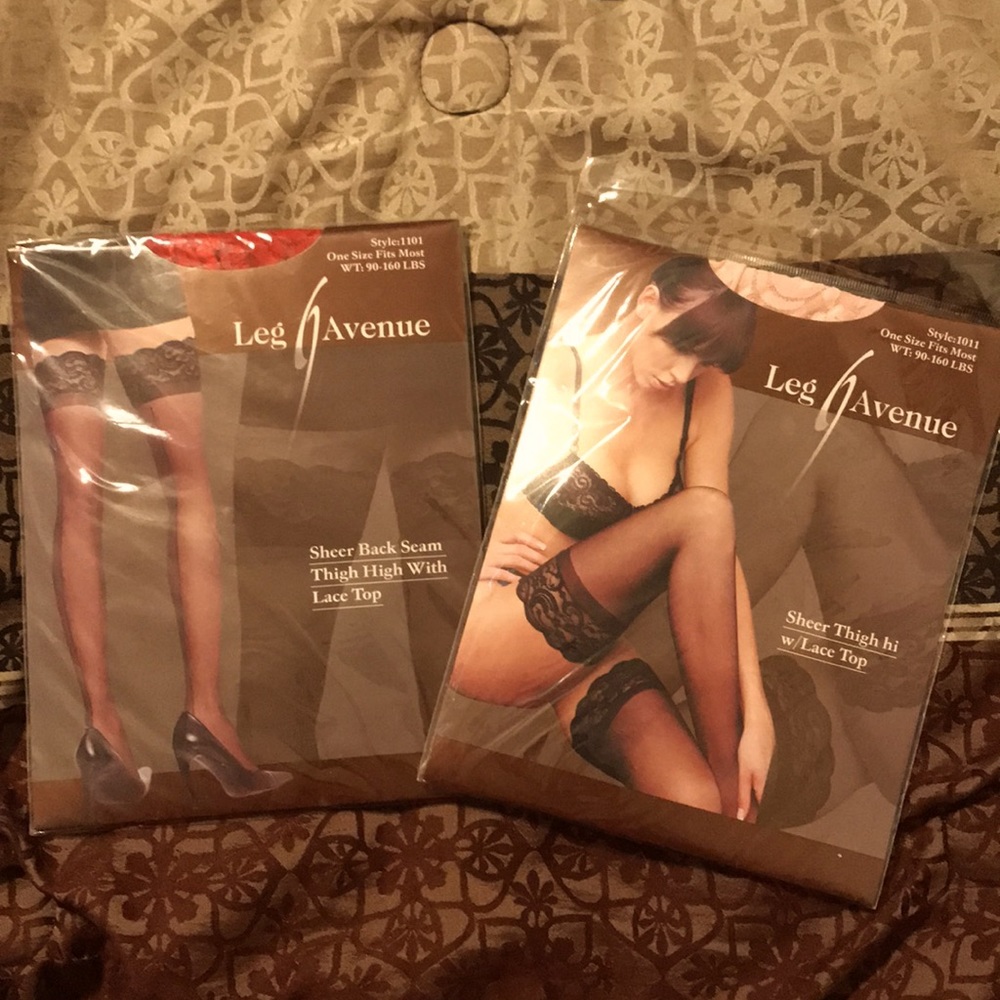 2 PAIRS! LACE TOP THIGH HI STOCKINGS